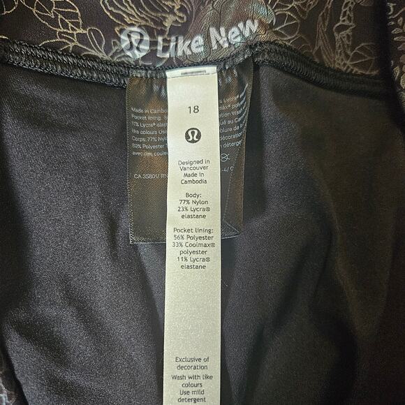 Like New Lululemon Wunder Train HR Tight 25 Flourish Black Iridescent Foil Sz 18 - Picture 10 of 12